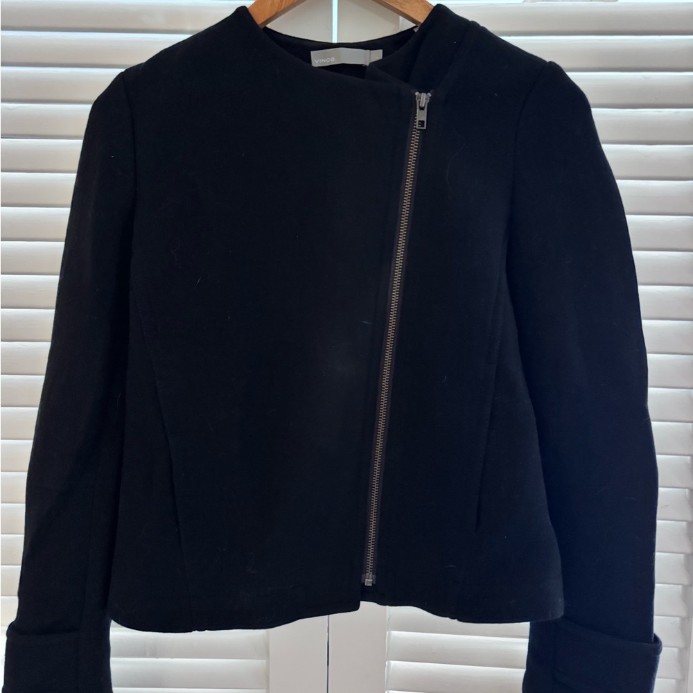 Vince Asymmetrical Knit Moto Cotton Blend Jacket - Black